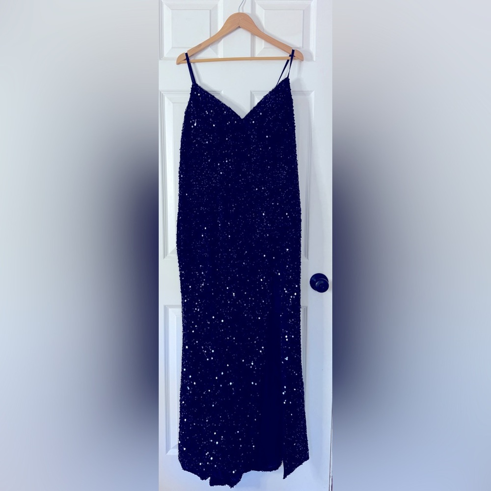 Black Velvet and Sequin Floor Length Evening Gown
